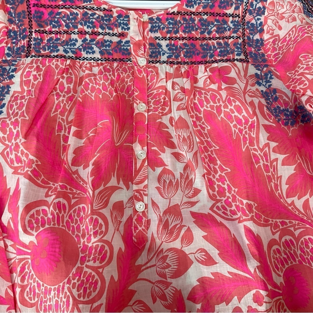 J.Crew Embroidered Floral Cotton Peasant Top Pink Blue Size 6 - Picture 8 of 9
